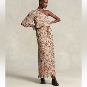 NWT Polo Ralph Lauren Floral Georgette One Shoulder Maxi Dress 8 Romantic Party